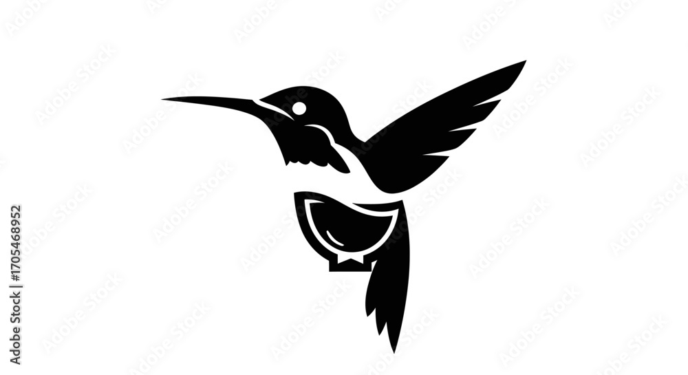 Fototapeta premium Stylized Black Hummingbird with a Bowl in its Body.