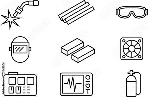 Welding equipment and tools icons in black and white style