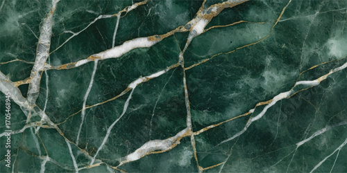 Rich emerald green marble surface with elegant white and gold veining detail