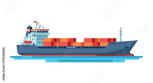 Cargo Ship Carrying Many Containers Across The Ocean.
