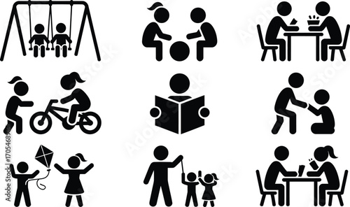 Pictogram set showing children playing and interacting