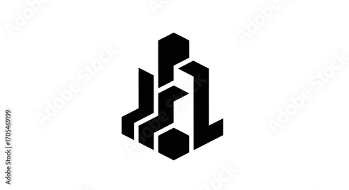 Abstract geometric black and white logo design with interconnected shapes.