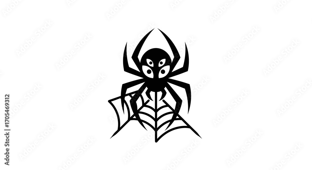 Fototapeta premium Black spider with four eyes on a spiderweb.