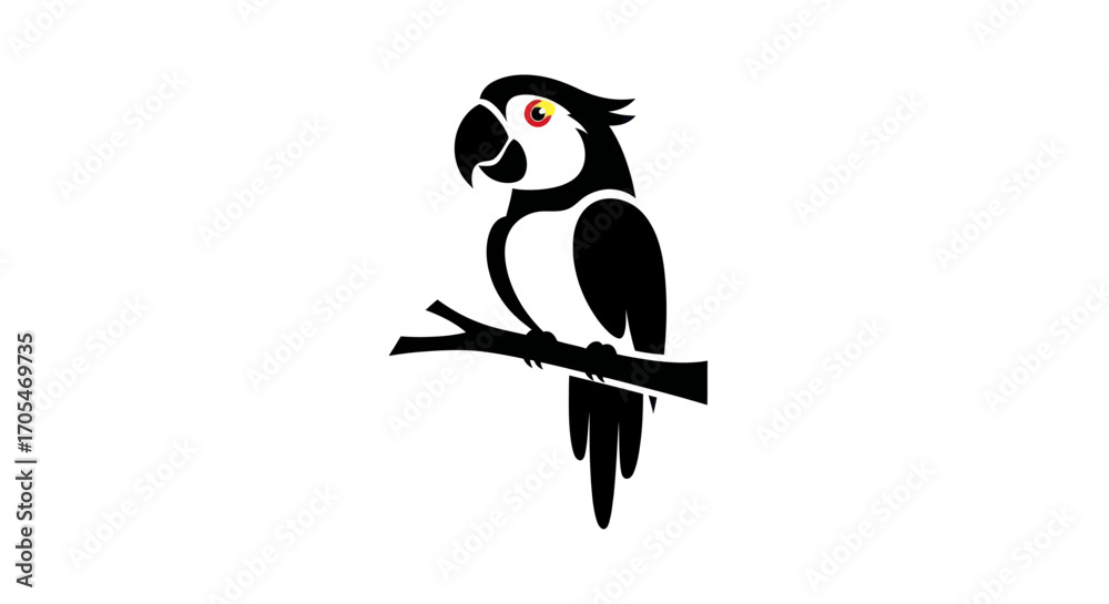 Fototapeta premium Stylized Black and White Parrot Perched on a Branch.