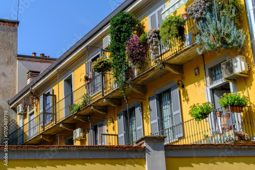 Obraz na plátne Residential buildings along via Piero della Francesca in Milan, Italy