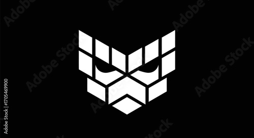 Geometric White Owl Head Logo on Black Background.