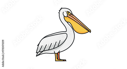 Cartoon Pelican Bird Standing Side View.