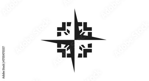 Abstract geometric compass rose star symbol for navigation.