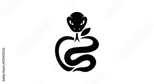 Stylized Snake Coiled Around an Apple Silhouette.
