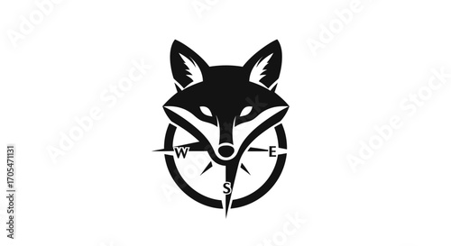 Black Fox Head with Compass Logo Design.