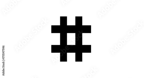 Black hashtag symbol on a white background representing social media and digital communication.