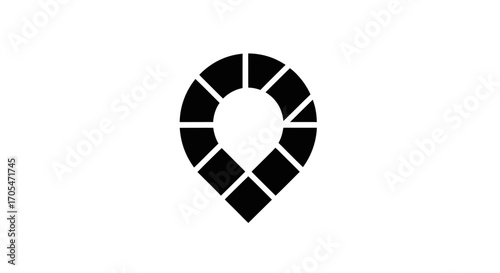Abstract geometric location pin icon with segmented design.