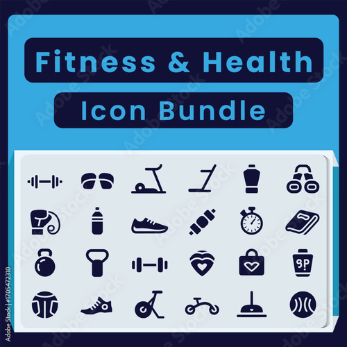 Fitness and Health Icon Bundle with Dumbbells Treadmill Boxing Gloves and Heart Symbol vector