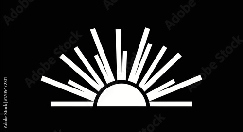 Stylized sun or sunrise icon with radiating lines on a dark background.