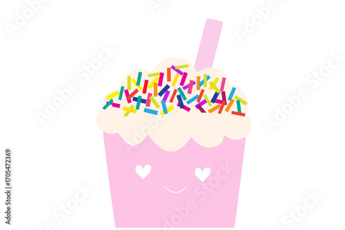 Sweet cute ice cream cup design isolated vector-illustration. Drink concept background