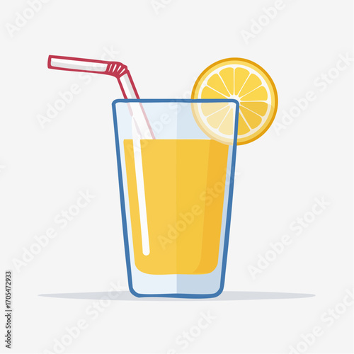 Glass Of Fresh Lemonade With Lemon Slice And Red Straw