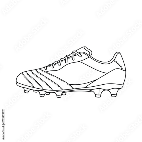 Black and White Line Drawing of a Soccer Cleat on White Background football shoe