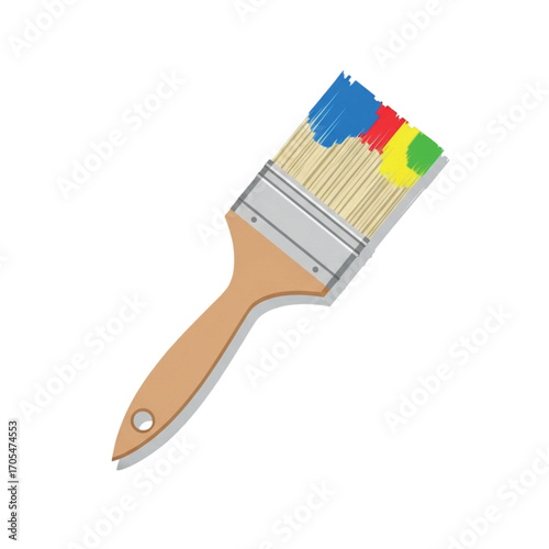 Paintbrush with colorful paint strokes.