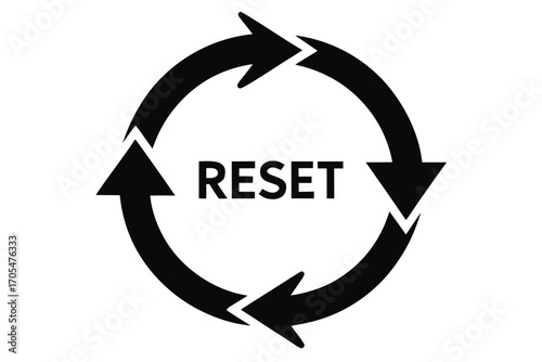 Black arrows circulate showing reset text within a circular path 