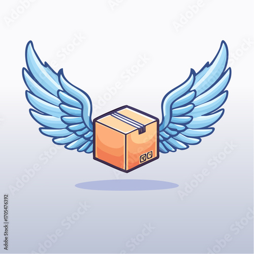Pixel Art Cardboard Box With Blue Angel Wings