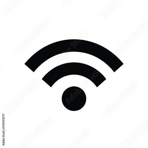 Black Wi- Fi signal icon with three curved bars and a dot on a white background wifi wireless