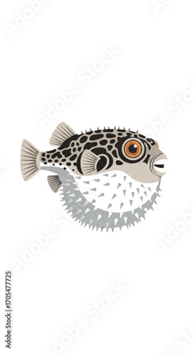 Pufferfish inflated and spiky defense mechanism illustration.