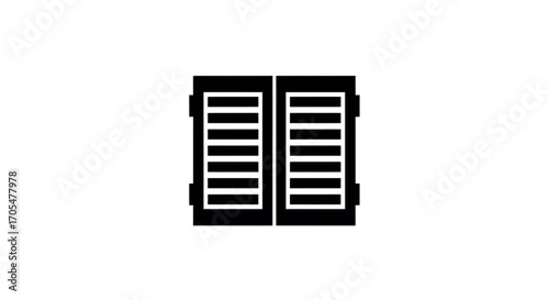Black and white illustration of louvered shutters.