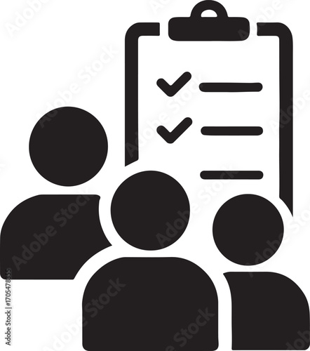 Team silhouette gathered around checklist icon, symbolizing collaborative audit and teamwork.