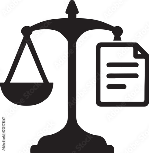 Silhouette of balance scale with document, symbolizing compliance check and legal review.