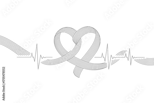 Heart shape formed by lines with an ekg waveform on a white background in a minimalist design style