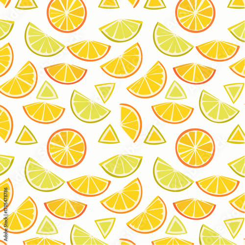 Pixel Art Citrus Fruit Slices Pattern On White Background