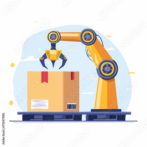 Robotic Arm Lifting Cardboard Box From Pallet