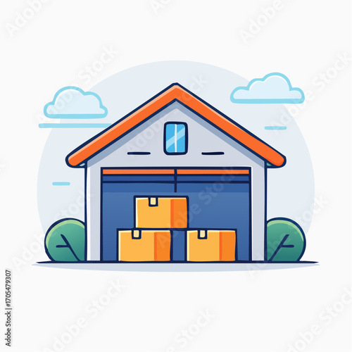 Warehouse Storage Building With Cardboard Boxes Inside