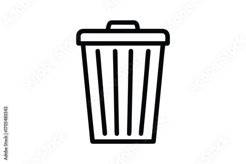 Black outline illustrates simple waste bin with a lid on a white background