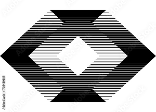 Abstract striped pattern of geometric shapes. Black and white vector design element of thin broken lines. Modern vector background for packaging, advertising, . Label, frame, border, shield