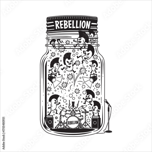 Vector art of rebellion band in a jar