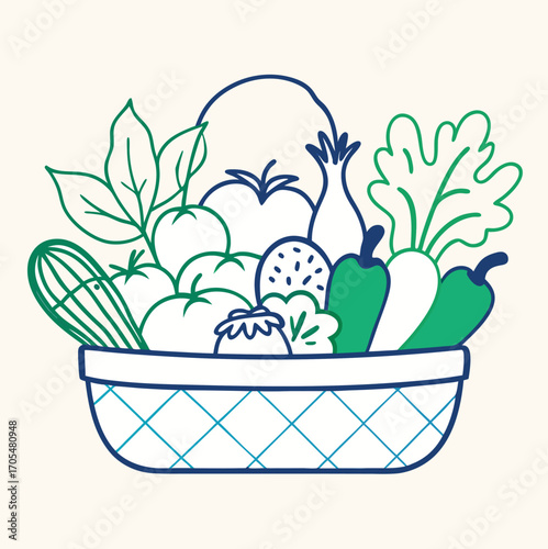 A healthy basket of fresh fruits and spring vegetables