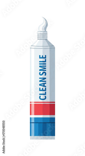 Clean Smile Toothpaste Tube with Red and Blue Stripes.