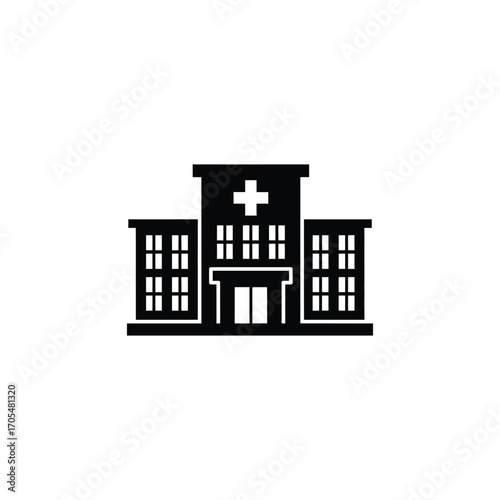 Silhouette of a hospital building with a cross on top, symbol of healthcare, medicine, and emergency services
