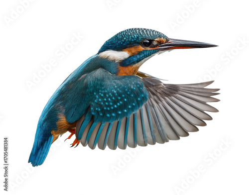 Dynamic kingfisher bird in flight nature scene wildlife bright colors isolated on transparent background, png