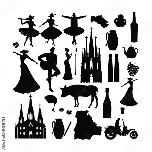Silhouettes of Spanish Culture Icons and Landmarks
