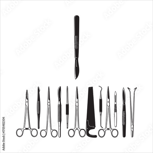 Vector art of surgical instruments, ready for operation