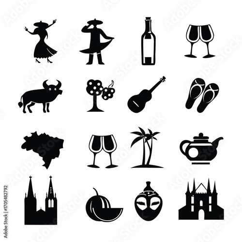 Silhouettes of Spanish Culture Icons and Landmarks