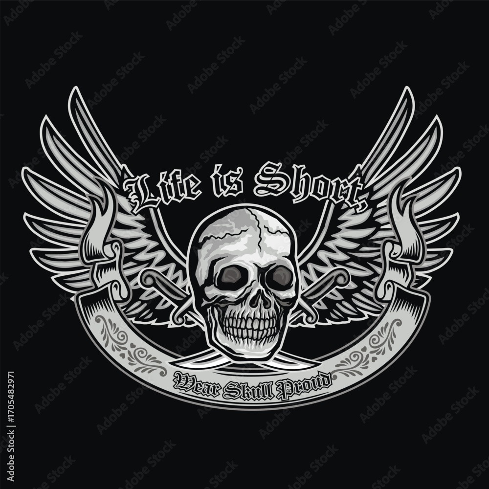 Fototapeta premium gothic sign with skull, grunge vintage design t shirts 