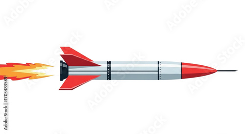 Rocket Ship Blasting Off with Fiery Exhaust.