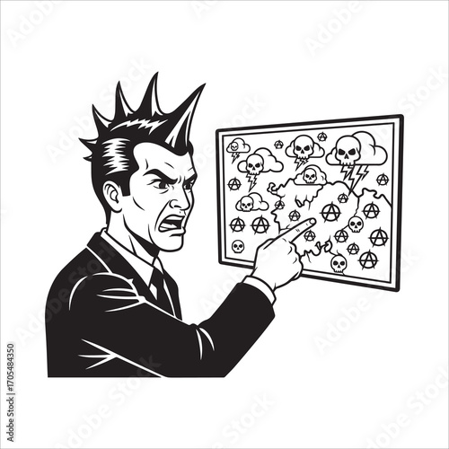 Vector art of a punk man with a map of doom