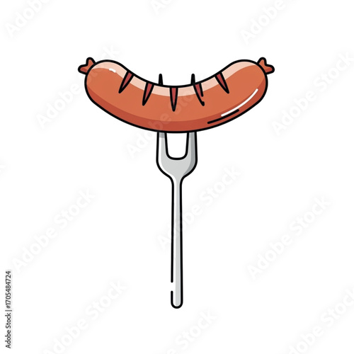 Sausage on a fork illustration.