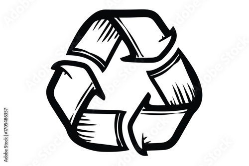 Black sketched recycling symbol illustrates renewal on a clean white background