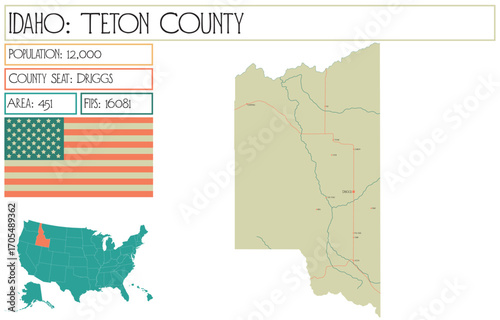 Large and detailed map of Teton County in Idaho USA.