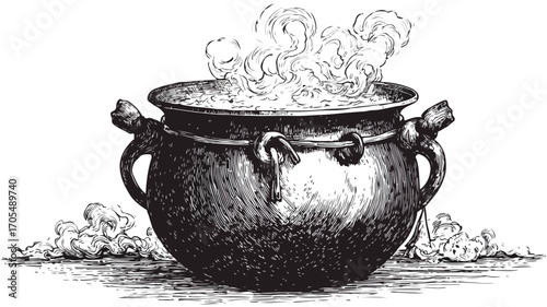 Hand Drawn Witch's Cauldron Ink Sketch for Halloween Design